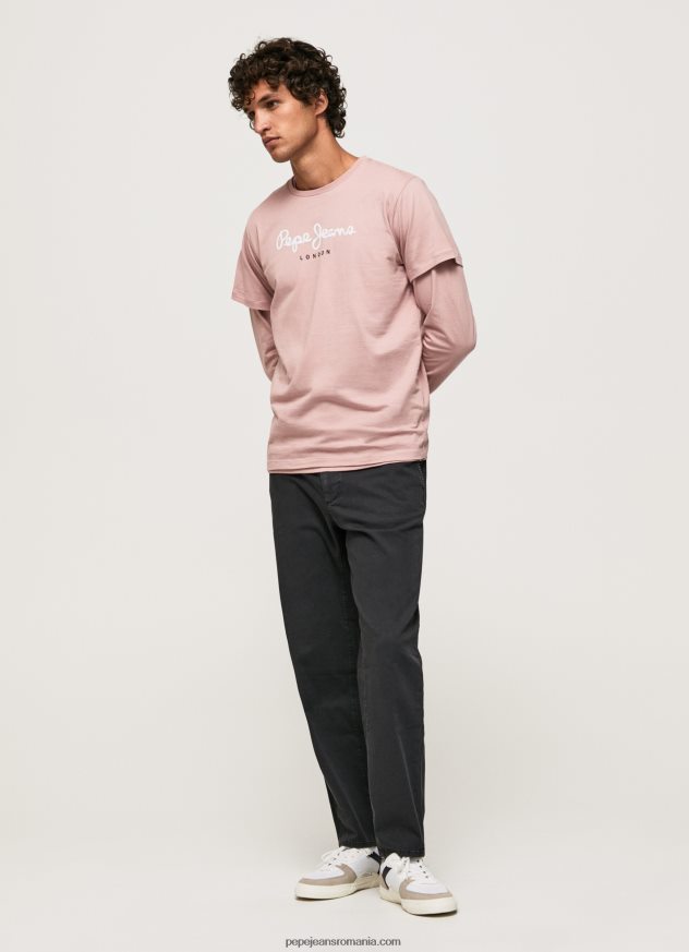 tricou din bumbac cu logo imprimat bărbați Pepe Jeans înălbitor roz 6Z0R46917 - imagine 1