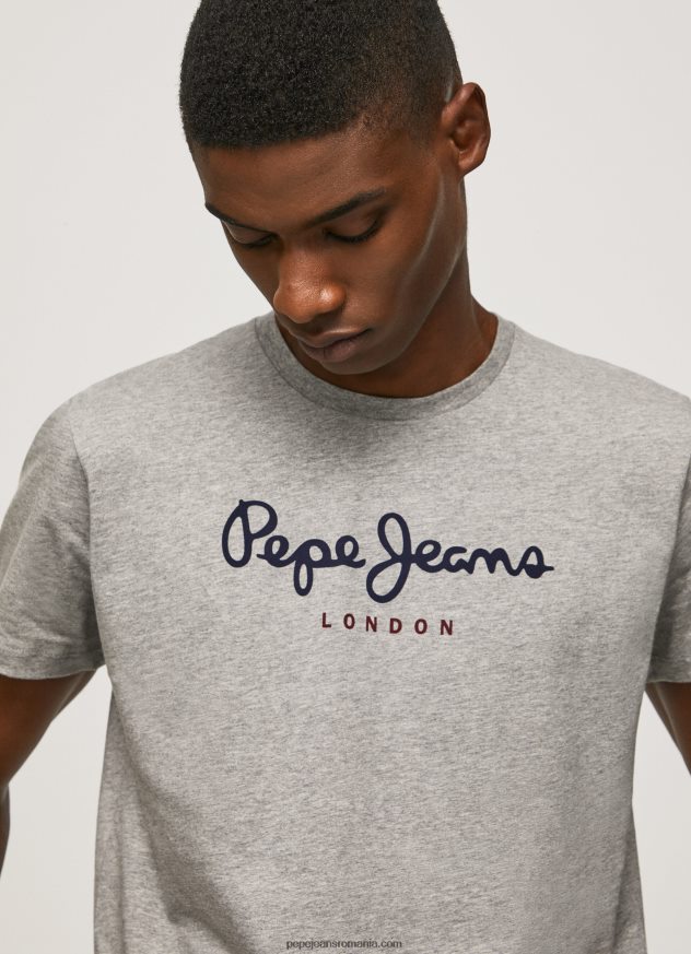 tricou din bumbac cu logo imprimat bărbați Pepe Jeans marnă cenușie 6Z0R461001 - imagine 1