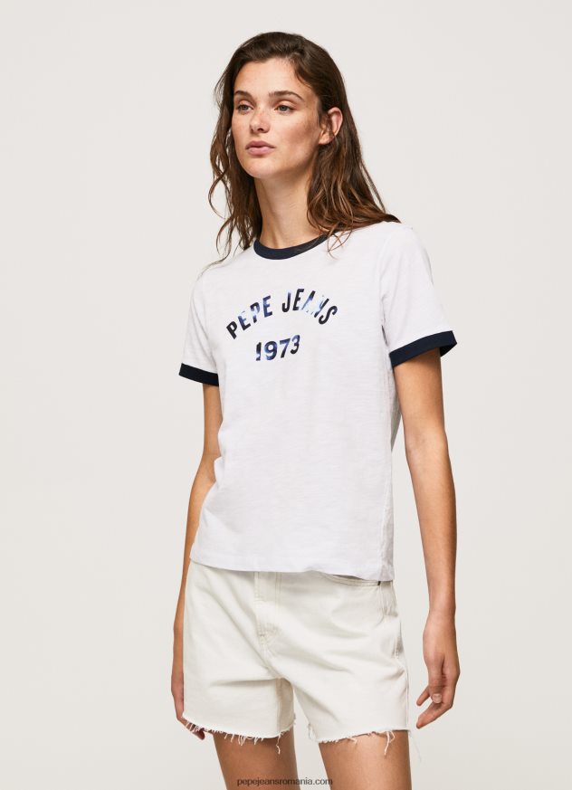 tricou din bumbac cu logo imprimat femei Pepe Jeans alb 6Z0R46424 - imagine 2
