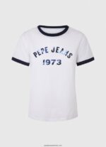 tricou din bumbac cu logo imprimat femei Pepe Jeans alb 6Z0R46424 - imagine 5