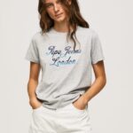tricou din bumbac cu logo imprimat femei Pepe Jeans marnă cenușie 6Z0R46412