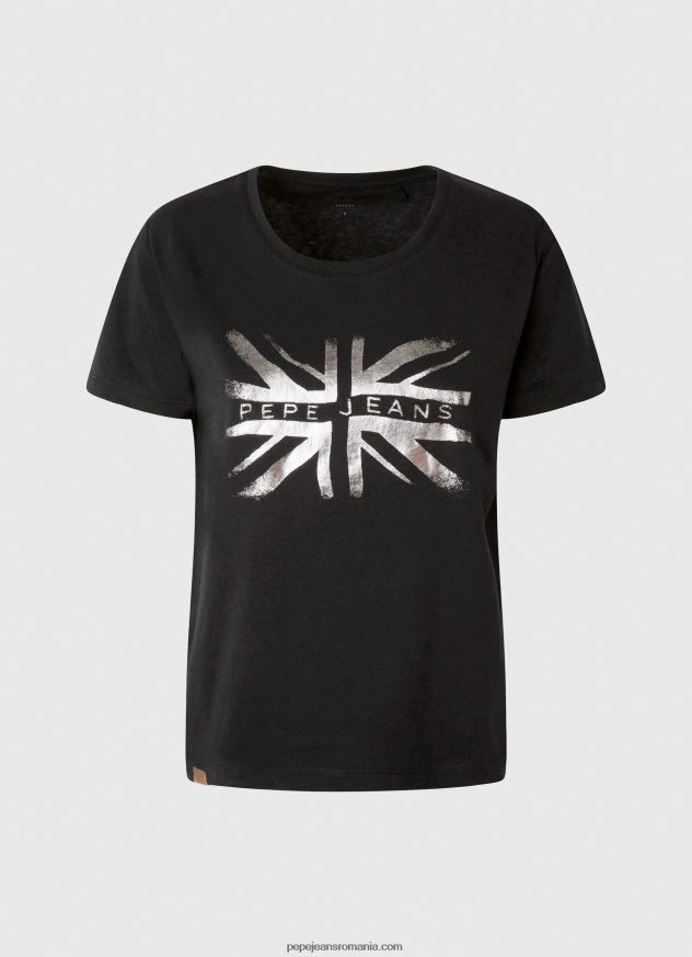 tricou din bumbac cu logo metalic femei Pepe Jeans negru 6Z0R46414 - imagine 5