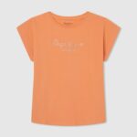tricou din bumbac cu logo strass fată Pepe Jeans piersică 6Z0R461451