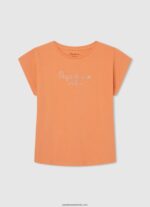 tricou din bumbac cu logo strass fată Pepe Jeans piersică 6Z0R461451