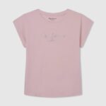 tricou din bumbac cu logo strass fată Pepe Jeans roz moale 6Z0R461431