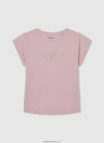 tricou din bumbac cu logo strass fată Pepe Jeans roz moale 6Z0R461431
