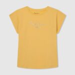 tricou din bumbac cu logo strass fată Pepe Jeans strălucire 6Z0R461433