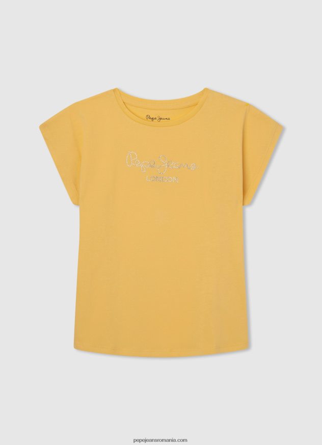 tricou din bumbac cu logo strass fată Pepe Jeans strălucire 6Z0R461433 - imagine 1