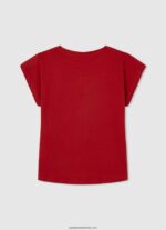 tricou din bumbac cu logo strass fată Pepe Jeans studio roșu 6Z0R461450 - imagine 2