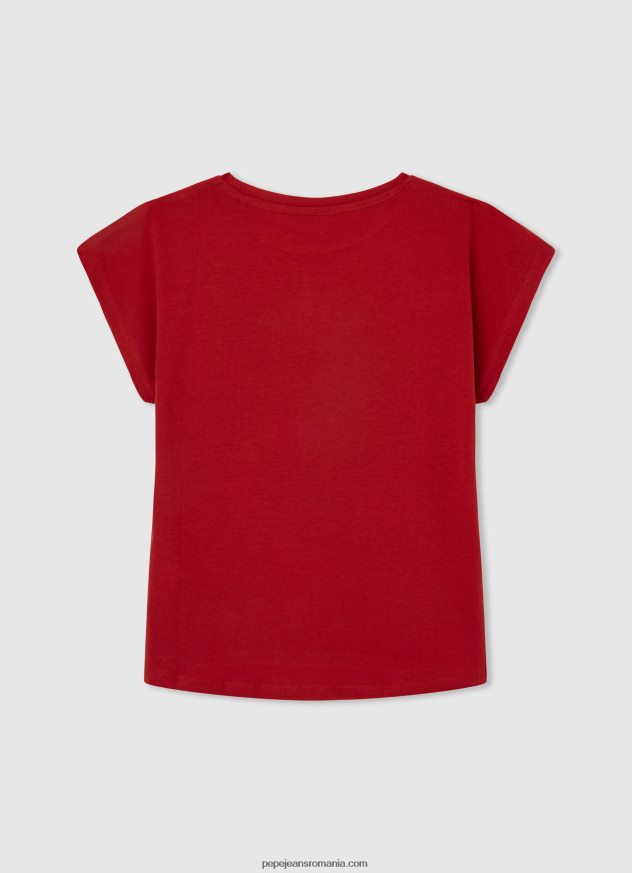 tricou din bumbac cu logo strass fată Pepe Jeans studio roșu 6Z0R461450 - imagine 2