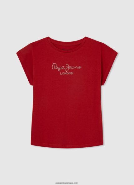 tricou din bumbac cu logo strass fată Pepe Jeans studio roșu 6Z0R461450