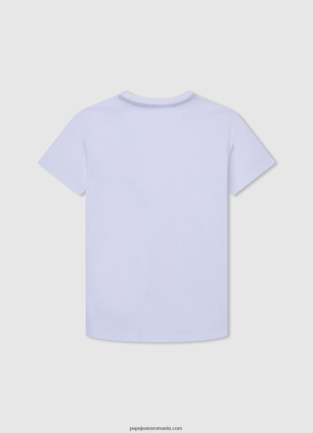 tricou din bumbac cu logo vertical băiat Pepe Jeans alb 6Z0R461618 - imagine 2