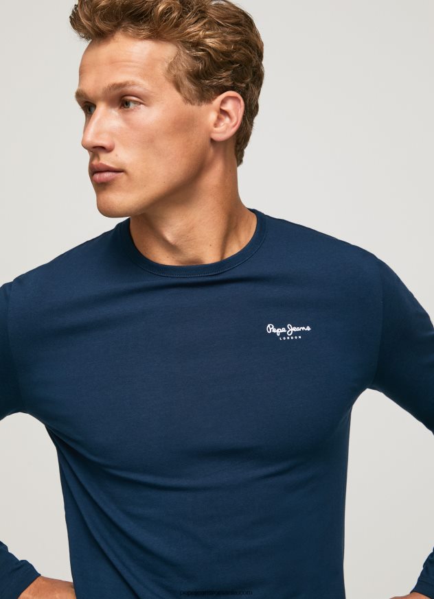 tricou din bumbac cu maneca lunga bărbați Pepe Jeans marina 6Z0R461009 - imagine 3