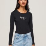 tricou din bumbac cu maneca lunga femei Pepe Jeans negru 6Z0R46471