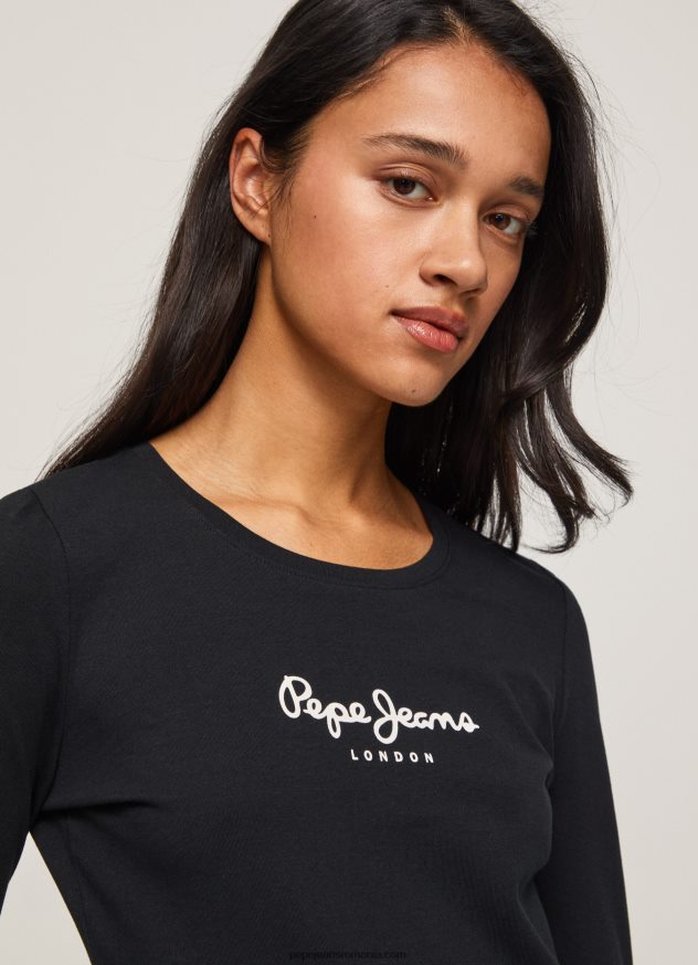 tricou din bumbac cu maneca lunga femei Pepe Jeans negru 6Z0R46471 - imagine 3