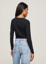 tricou din bumbac cu maneca lunga femei Pepe Jeans negru 6Z0R46471 - imagine 4