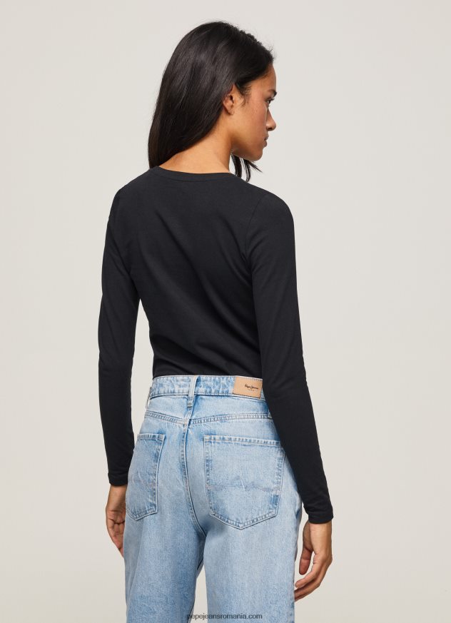 tricou din bumbac cu maneca lunga femei Pepe Jeans negru 6Z0R46471 - imagine 4