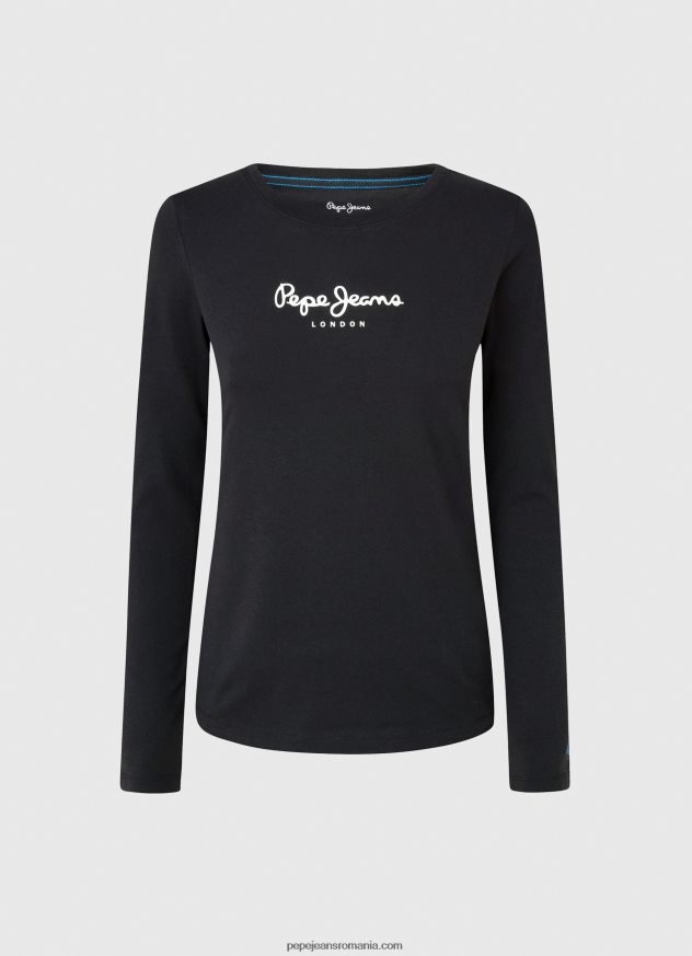 tricou din bumbac cu maneca lunga femei Pepe Jeans negru 6Z0R46471 - imagine 5