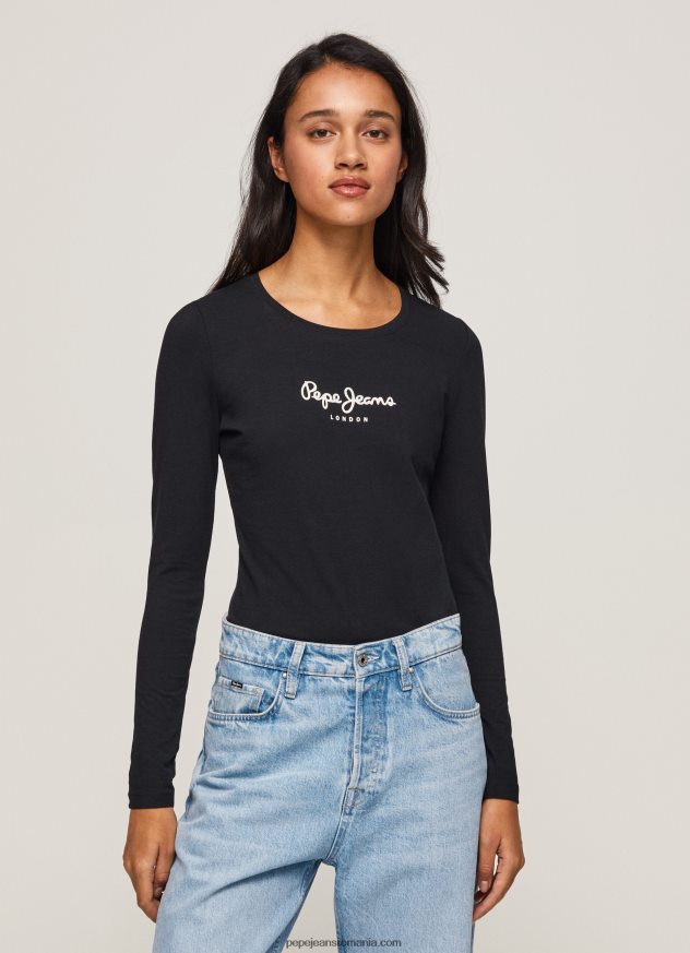 tricou din bumbac cu maneca lunga femei Pepe Jeans negru 6Z0R46471 - imagine 1