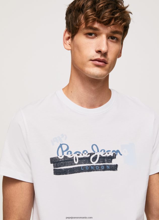 tricou din bumbac cu sigla perii bărbați Pepe Jeans alb 6Z0R46930 - imagine 3