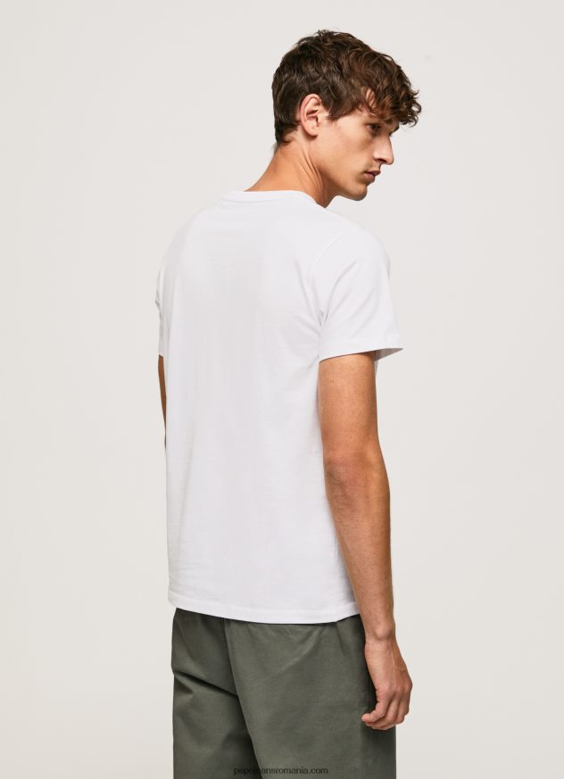 tricou din bumbac cu sigla perii bărbați Pepe Jeans alb 6Z0R46930 - imagine 4