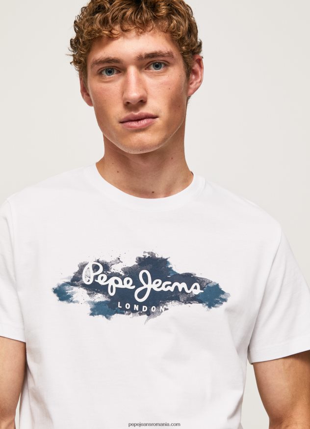 tricou din bumbac cu sigla perii bărbați Pepe Jeans alb 6Z0R46952 - imagine 3