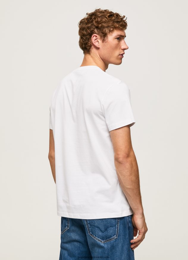 tricou din bumbac cu sigla perii bărbați Pepe Jeans alb 6Z0R46952 - imagine 4