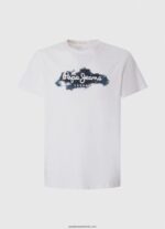 tricou din bumbac cu sigla perii bărbați Pepe Jeans alb 6Z0R46952 - imagine 5