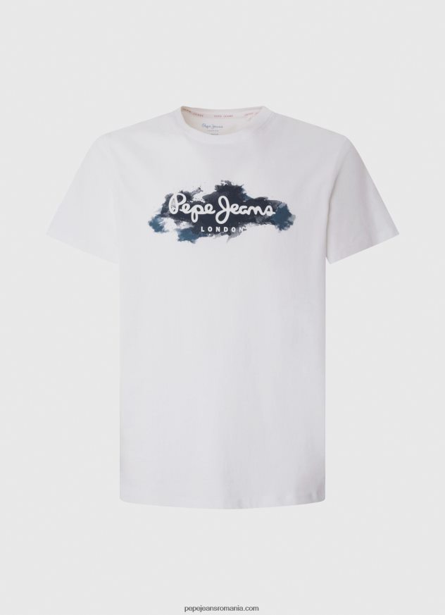 tricou din bumbac cu sigla perii bărbați Pepe Jeans alb 6Z0R46952 - imagine 5