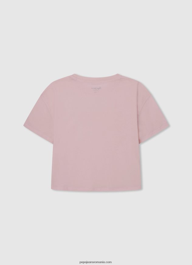 tricou din bumbac fără umăr fată Pepe Jeans roz moale 6Z0R461441 - imagine 2