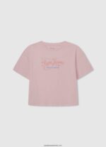 tricou din bumbac fără umăr fată Pepe Jeans roz moale 6Z0R461441