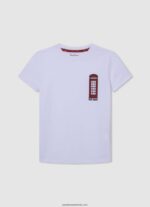tricou din bumbac pentru cabina telefonica băiat Pepe Jeans alb 6Z0R461654