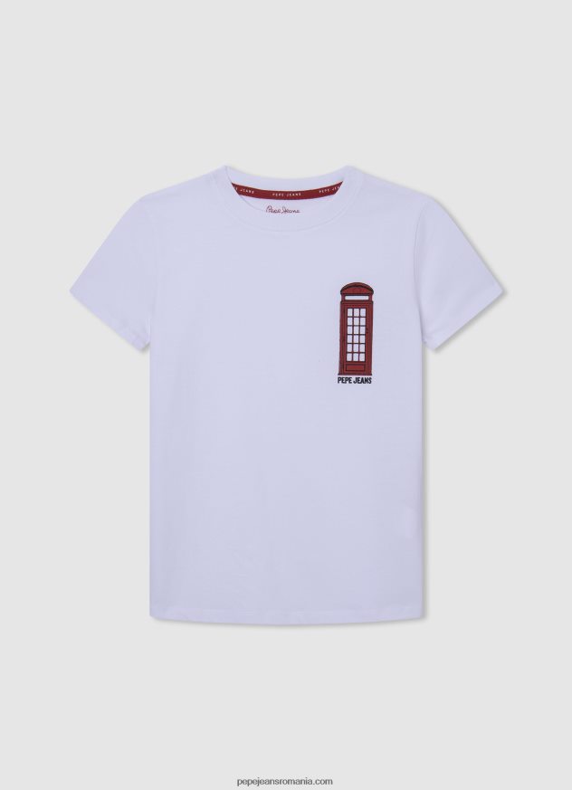 tricou din bumbac pentru cabina telefonica băiat Pepe Jeans alb 6Z0R461654 - imagine 1