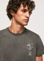tricou din bumbac spalat si vopsit bărbați Pepe Jeans negru spalat 6Z0R46941 - imagine 2