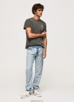 tricou din bumbac spalat si vopsit bărbați Pepe Jeans negru spalat 6Z0R46941