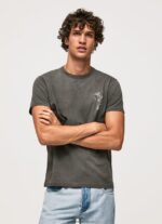 tricou din bumbac spalat si vopsit bărbați Pepe Jeans negru spalat 6Z0R46941 - imagine 4