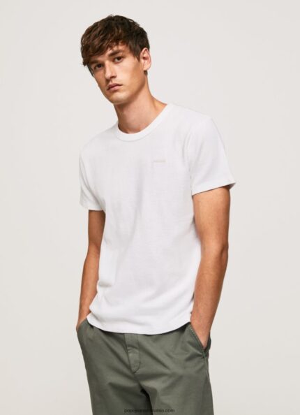 tricou din bumbac tricot waffle bărbați Pepe Jeans alb 6Z0R46960