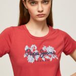 tricou din lycra cu imprimeu cu logo femei Pepe Jeans studio roșu 6Z0R46384
