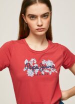tricou din lycra cu imprimeu cu logo femei Pepe Jeans studio roșu 6Z0R46384