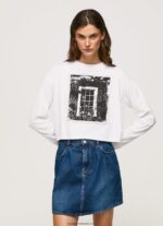 tricou imprimat cu maneca lunga femei Pepe Jeans alb 6Z0R46428 - imagine 2