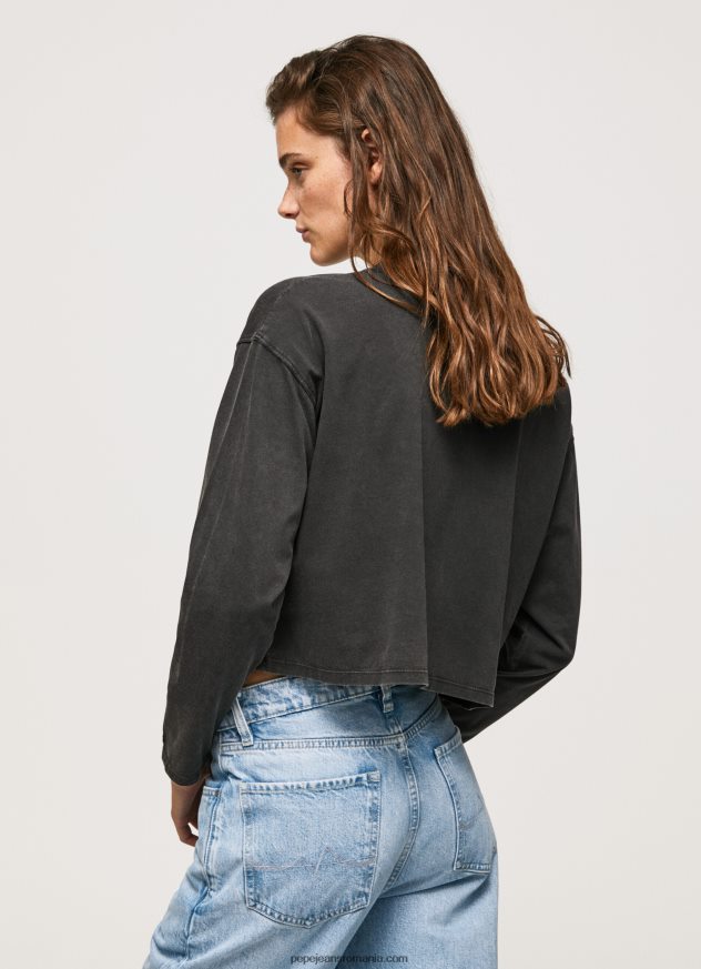 tricou imprimat cu maneca lunga femei Pepe Jeans negru spalat 6Z0R46427 - imagine 4