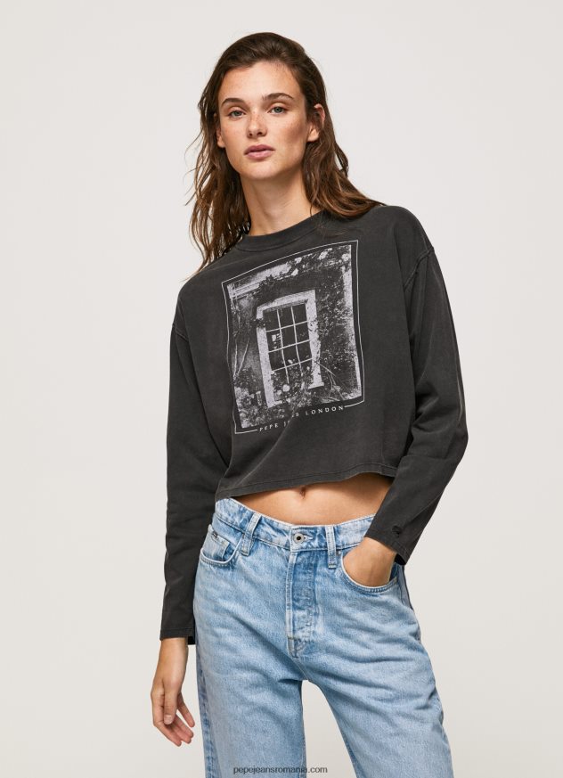 tricou imprimat cu maneca lunga femei Pepe Jeans negru spalat 6Z0R46427 - imagine 1