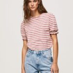 tricou în dungi cu mâneci volane femei Pepe Jeans fard de obraz închis 6Z0R46392