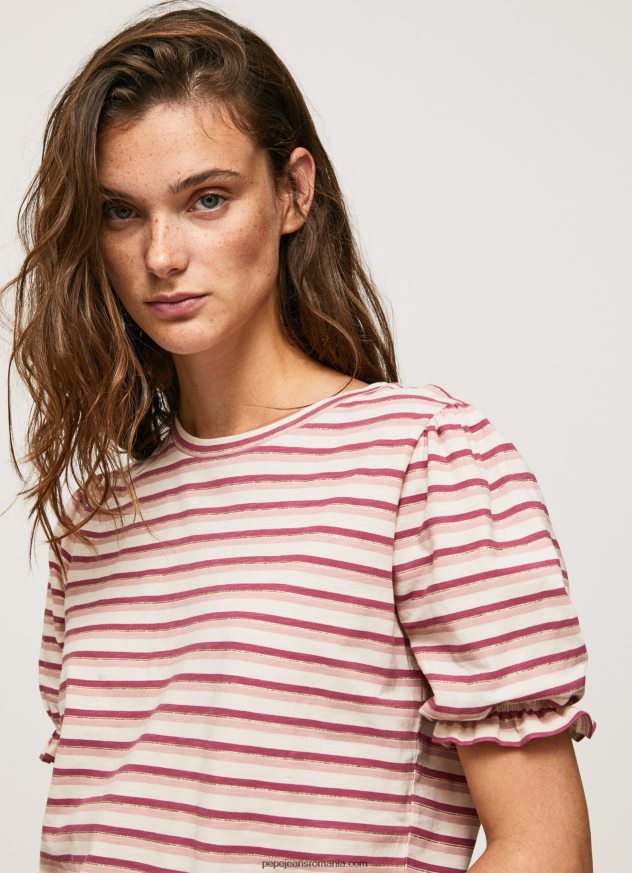 tricou în dungi cu mâneci volane femei Pepe Jeans fard de obraz închis 6Z0R46392 - imagine 3