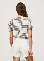 tricou în dungi cu mâneci volane femei Pepe Jeans negru 6Z0R46391 - imagine 4