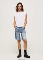 tricou marmorat cu maneci cu armuri femei Pepe Jeans alb 6Z0R46409 - imagine 2