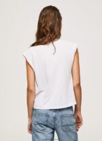 tricou marmorat cu maneci cu armuri femei Pepe Jeans alb 6Z0R46409 - imagine 4