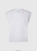 tricou marmorat cu maneci cu armuri femei Pepe Jeans alb 6Z0R46409 - imagine 5