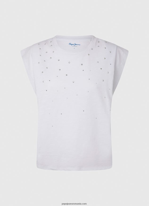 tricou marmorat cu maneci cu armuri femei Pepe Jeans alb 6Z0R46409 - imagine 5