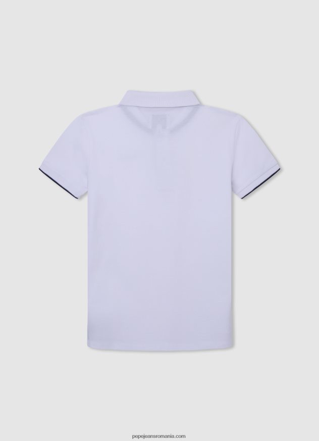 tricou polo cu logo brodat piqué băiat Pepe Jeans alb 6Z0R461661 - imagine 2